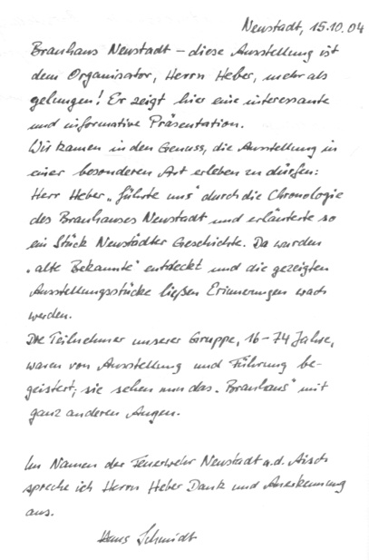 Eintrag ins Gästebuch