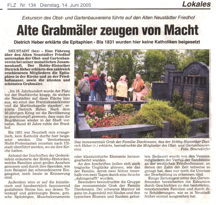 Zeitungsartikel zum Spaziergang über den Neustädter Friedhof