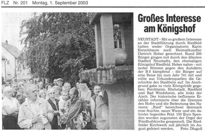 Führung in Riedfeld Zeitungsartikel über die Führung in Riedfeld